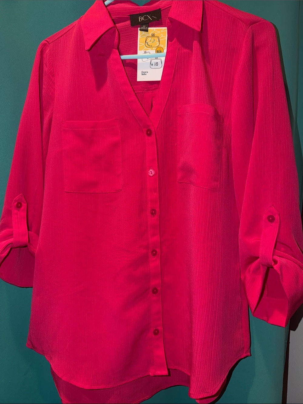 BCX Women's Bright Fuchsia Button-Down Shirt